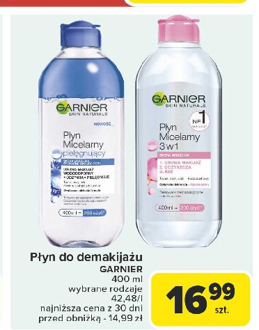 Płyn micelarny pielęgnujący z wyciągiem z bławatka Garnier skin naturals promocja w Carrefour