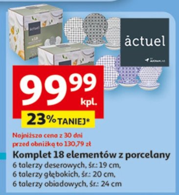 Komplet 18 elementów z porcelany 6 talerzy deserowych, śr. 19 cm, 6 talerzy głębokich, śr. 20 cm, 6 talerzy obiadowych, śr. 24 cm promocja w Auchan