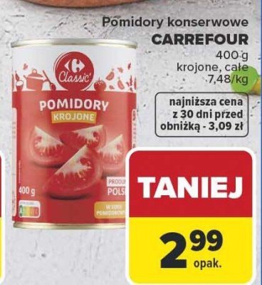 Pomidory konserwowe CARREFOUR krojone, całe promocja w Carrefour Market