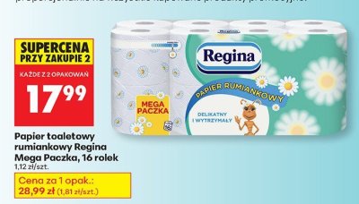 Papier toaletowy rumiankowy Regina Mega Paczka, 16 rolek promocja w Biedronka