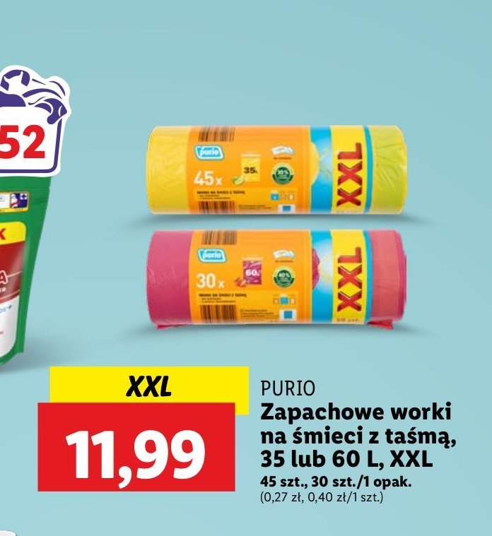 Worki na śmieci z taśmą 35 l Purio promocja