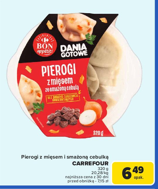 Pierogi z mięsem ze smażoną cebulką Carrefour bon appetit! promocja w Carrefour Market