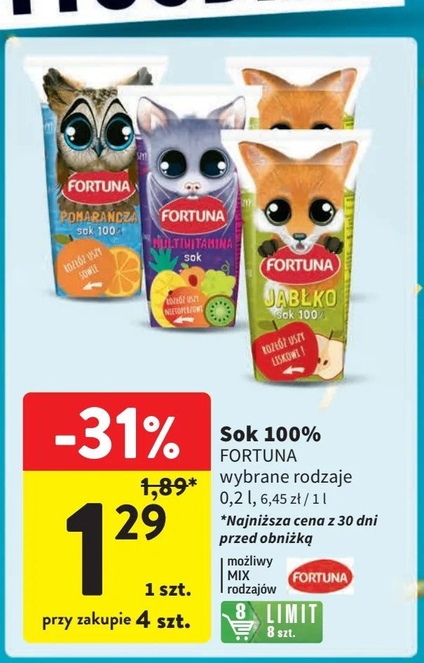 Sok 100% pomarańcza FORTUNA HOT WHEELS promocja w Intermarche