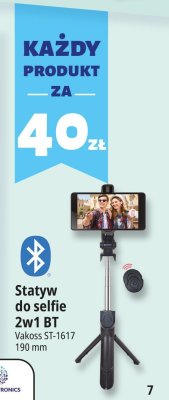Statyw do selfie 2w1 BT Vakoss ST-1617 190 mm promocja w Leclerc
