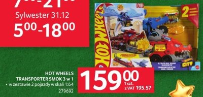 Zabawka HOT WHEELS TRANSPORTER SMOK 3 w 1 w zestawie 2 pojazdy w skali 1:64 promocja w Selgros