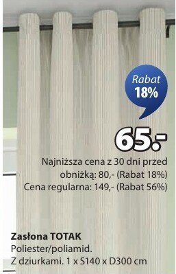 Zasłona TOTAK S140 x D300 cm promocja w Jysk