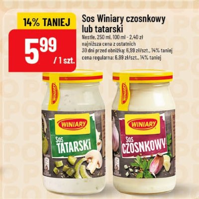 Sos Winiary czosnkowy lub tatarski Nestle 250 ml, 100 ml - 240 zł promocja w POLOmarket