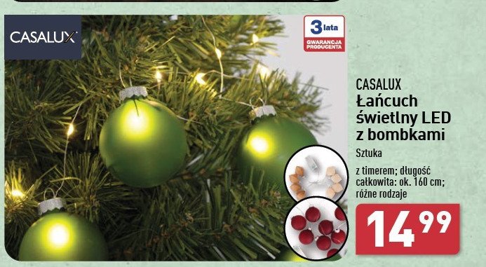 Łańcuch świetlny led z bombkami 160 cm Casalux promocja w Aldi