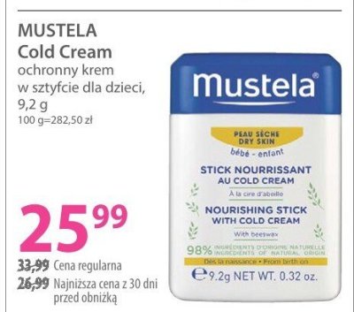 Krem MUSTELA Cold Cream ochronny w sztyfcie dla dzieci 9,2 g promocja w Hebe