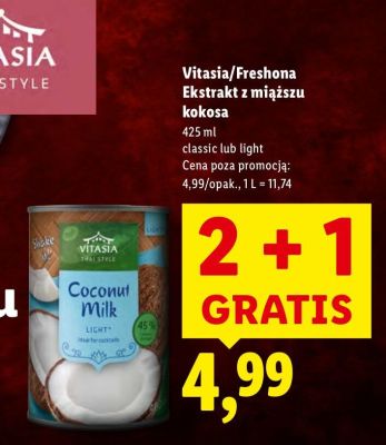 Ekstrakt z miąższu kokosa Vitasia/Freshona slassic lub light promocja w Lidl