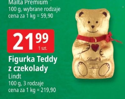 Czekolada Figurka Teddy z czekolady Lindt promocja w Leclerc