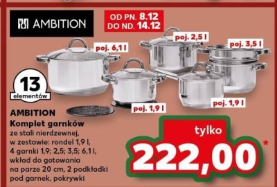 Komplet garnków AMBITION ze stali nierdzewnej 13 elementów promocja w Kaufland