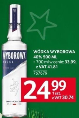 Wódka Wyborowa 40% 500 ml promocja w Selgros