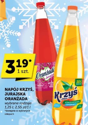 Napój Krzyś, Jurajska, Oranzada wybrane rodzaje 1,25 l, 2,55 zł/1 l promocja w Euro Sklep