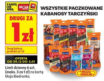 Kabanosy Tarczyński, wszystkie paczkowane promocja w Biedronka