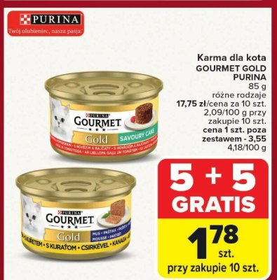 Karma dla kota GOURMET GOLD PURINA 85 g promocja w Carrefour