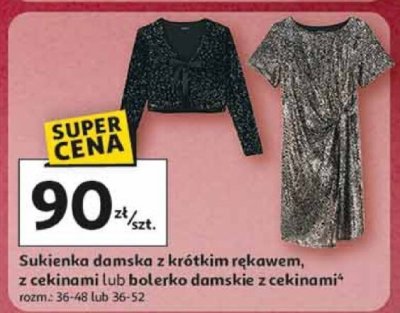 Sukienka damska z krótkim rękawem, z cekinami lub bolerko damskie z cekinami rozm. 36-48 lub 36-52 promocja w Auchan