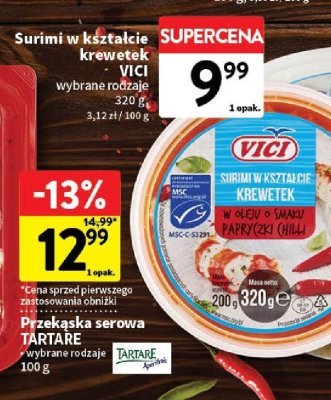 Surimi w kształcie krewetek Vici wybrane rodzaje promocja w Intermarche