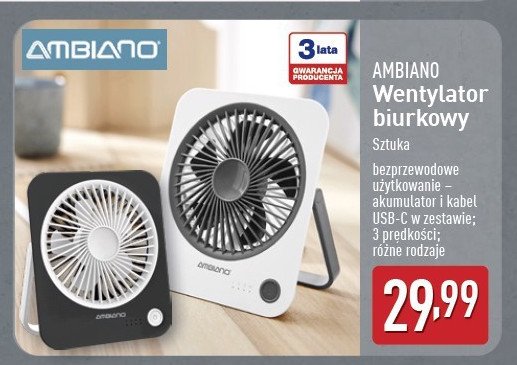 Wentylator biurkowy AMBIANO promocja w Aldi