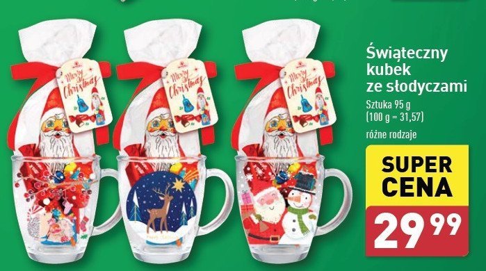 Kubek świąteczny z czekoladkami promocja w Aldi