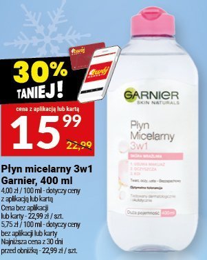 Płyn micelarny 3w1 Garnier, 400 ml promocja w Twój Market