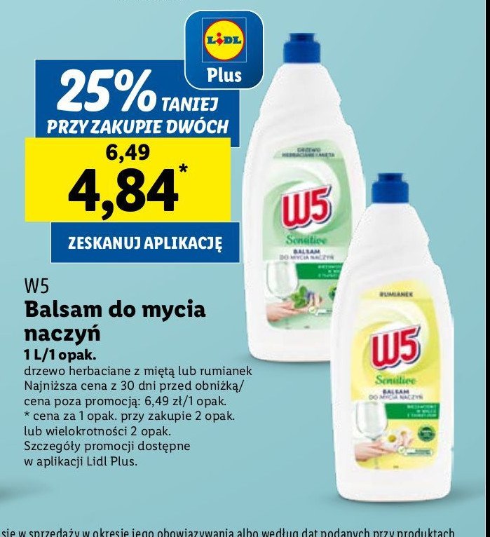 Balsam do mycia naczyń sensitive drzewo herbaciane z miętą W5 promocja