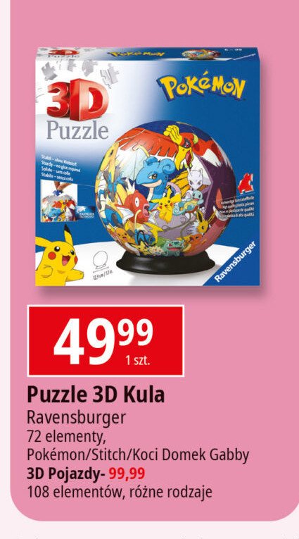 Puzzle 3d 72 el. pokemon Ravensburger promocja w Leclerc