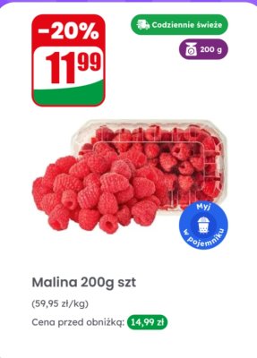 Maliny 200 g  promocja w Dino