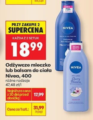 Odżywcze mleczko lub balsam do ciała Nivea, 400 ml promocja w Biedronka