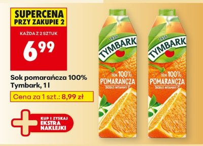Sok pomarańcza 100% Tymbark promocja w Biedronka