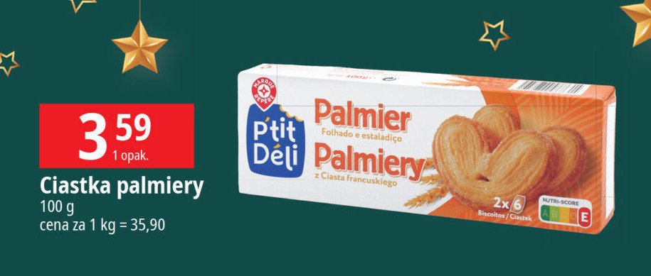 Ciastka palmiers Wiodąca marka p'tit deli promocja w Leclerc