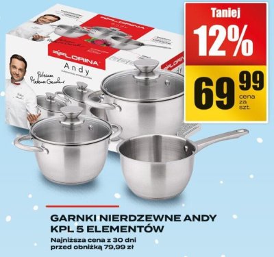 Garnki nierdzewne ANDY zestaw 5 elementów promocja w Supeco