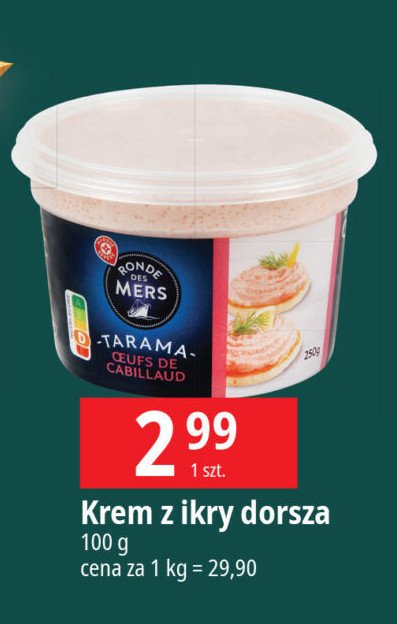 Pasta z ikry z dorsza Wiodąca marka ronde des mers promocja w Leclerc