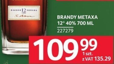 Brandy Metaxa 12* 40% 700 ml promocja w Selgros