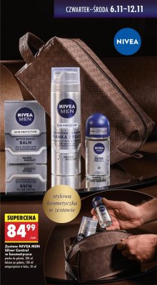 Zestaw Silver Control: pianka do golenia, balsam po goleniu, antyperspirant roll-on, kosmetyczka promocja w Biedronka