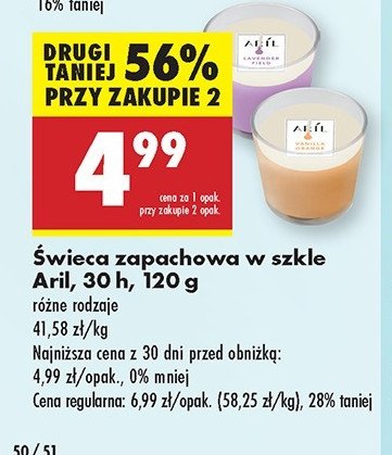 Świeca zapachowa wanilia-borówka Aril promocja w Biedronka
