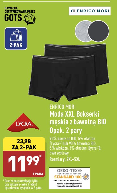 Bokserki męskie bawełna bio rozm. 2xl-5xl Enrico mori promocja w Selgros