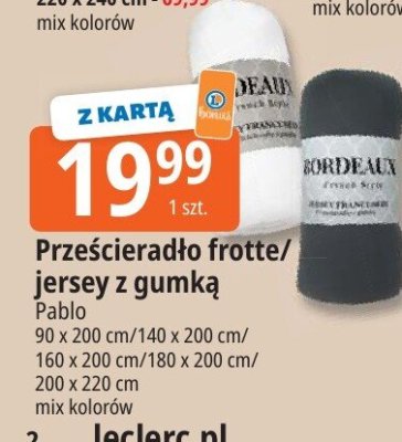 Prześcieradło frotte/jersey z gumką Pablo promocja w Leclerc