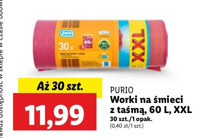 Worki na śmieci z taśmą 60 l Purio promocja