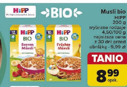 Mussli wielozbożowe truskawki-maliny Hipp bio promocja