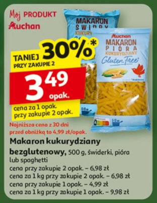 Makaron kukurydziany bezglutenowy 500g, świderki, pióra lub spaghetti promocja w Auchan