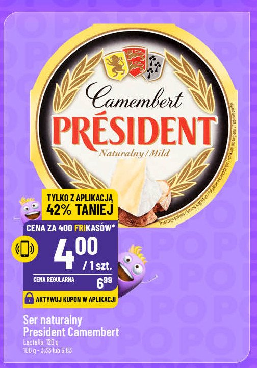 Ser pleśniowy camembert naturalny President promocja w POLOmarket