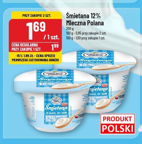 Śmietana 12 % Mleczna polana promocja w POLOmarket