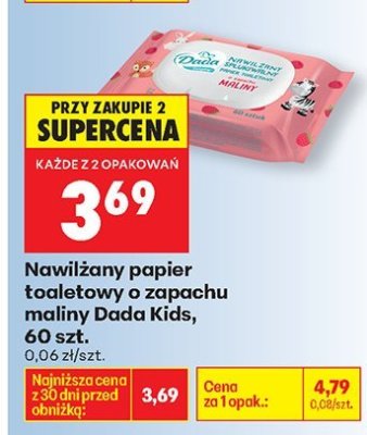 Nawilżany papier toaletowy o zapachu maliny Dada Kids, 60 szt. promocja w Biedronka