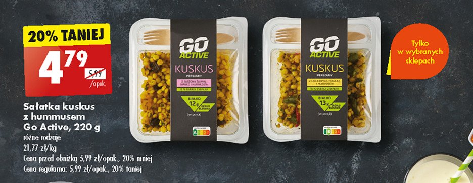 Sałatka kuskus z ciecierzycą fasolą i hummusem Go active promocja