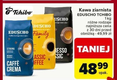 Kawa ziarnista różne rodzaje EDUSCHO TCHIBO promocja w Carrefour Market