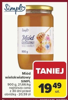 Miód wielokwiatowy SIMPL 900 g promocja w Carrefour