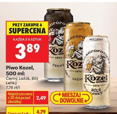Piwo Kozel, 500 ml Cerny promocja w Biedronka