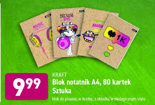 Blok do pisania a4 80 kartek w kratkę eko okładka Kraft promocja