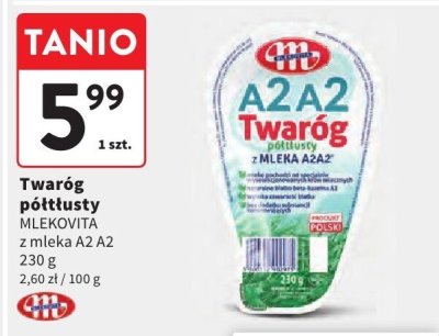 Twaróg półtłusty MLEKOVITA z mleka A2 A2 promocja w Intermarche